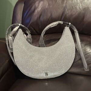 VICTORIA'S SECRET NWT Crescent Curve Silver Shoulder Bag Shimmer